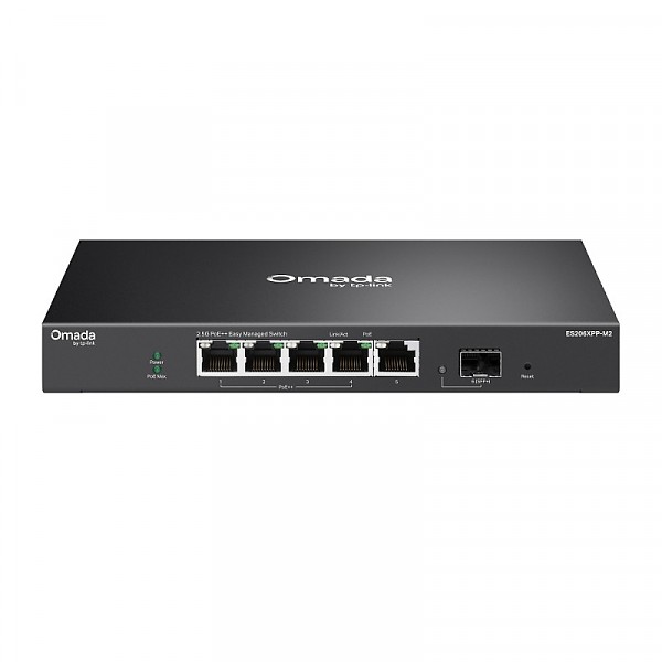 Switch zarządzalny, 5x 2,5G, 1x slot 10G SFP+, PoE++, 19" (TP-Link ES206XPP-M2) 